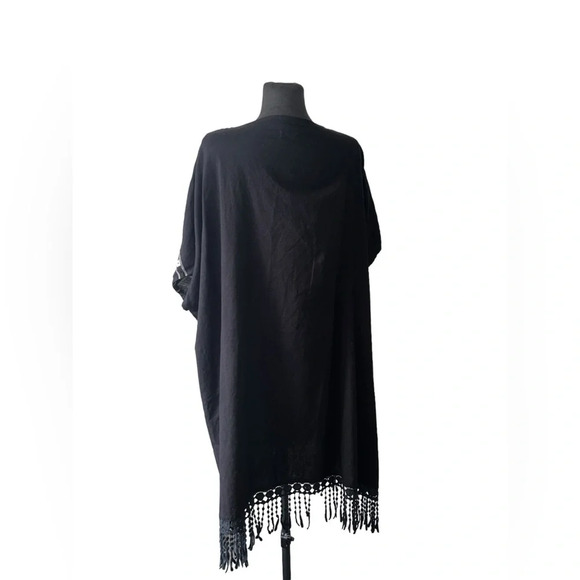 World Market Black Aztec Embroidered Fringe Open Front Cardigan Free … - Picture 3 of 8
